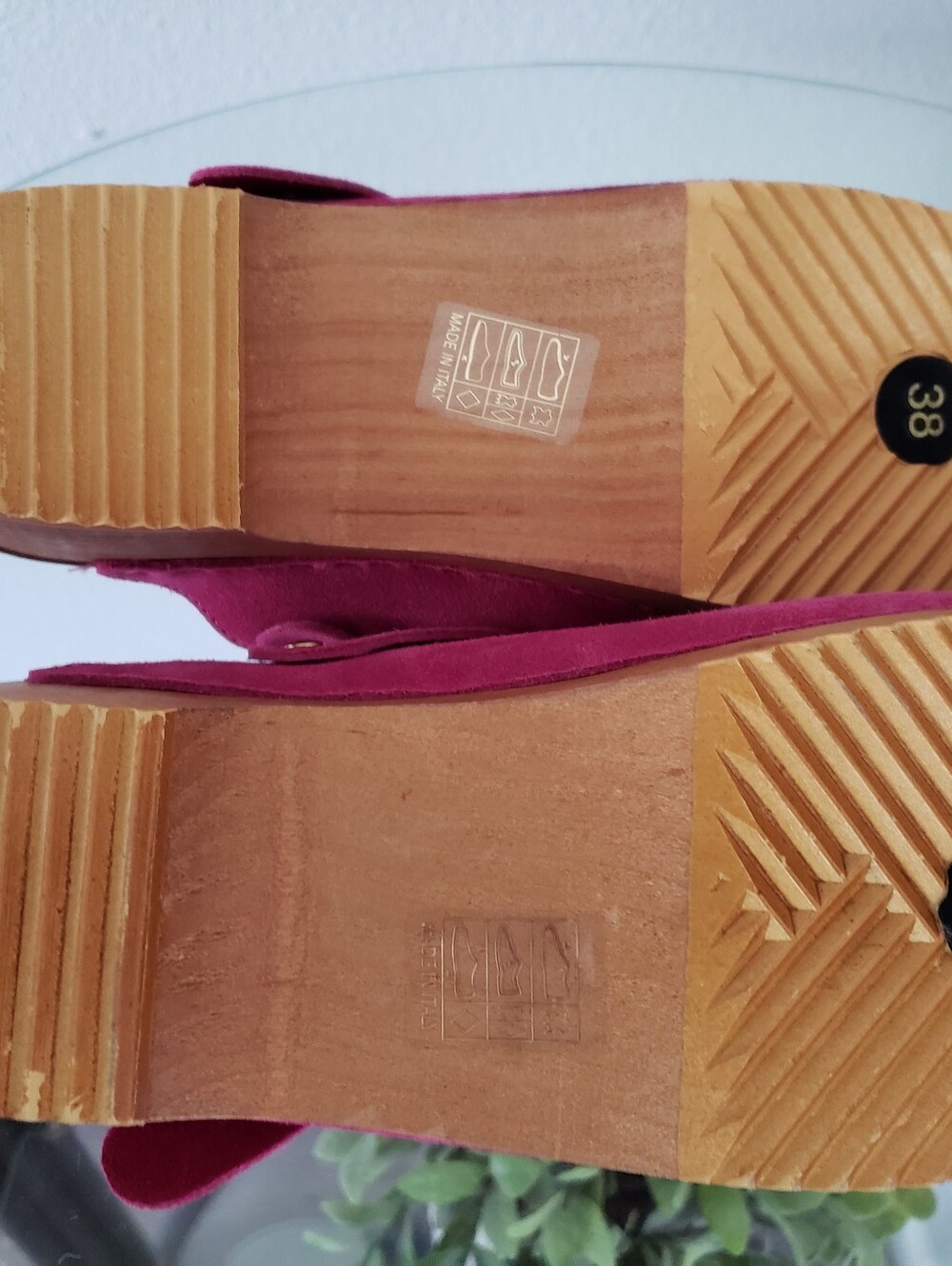 Anthropologie Magenta Suede Clog Mules with Gold Buckle - Picture 4 of 10